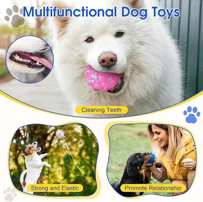 VINGVO Large Dog Balls Tennis Ball Toys 4 PCS Dogs Toys for Aggressive Chewers, 3" Teething Chew Toys Water Floating Ball Toy Bouncy Fetch Balls for Large Medium Small Dog and Puppies (4 Spiked)-Mewly Pet