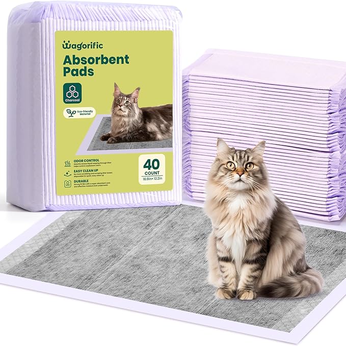 Cat Pads Refills for Tidy Cats Breeze Litter System - Super Absorbent 6-Layer Pads for Odor Control, Activated Carbon - 16.9" x 11.4" - Pack of 40 Litter Box Replacement Pads-Mewly Pet