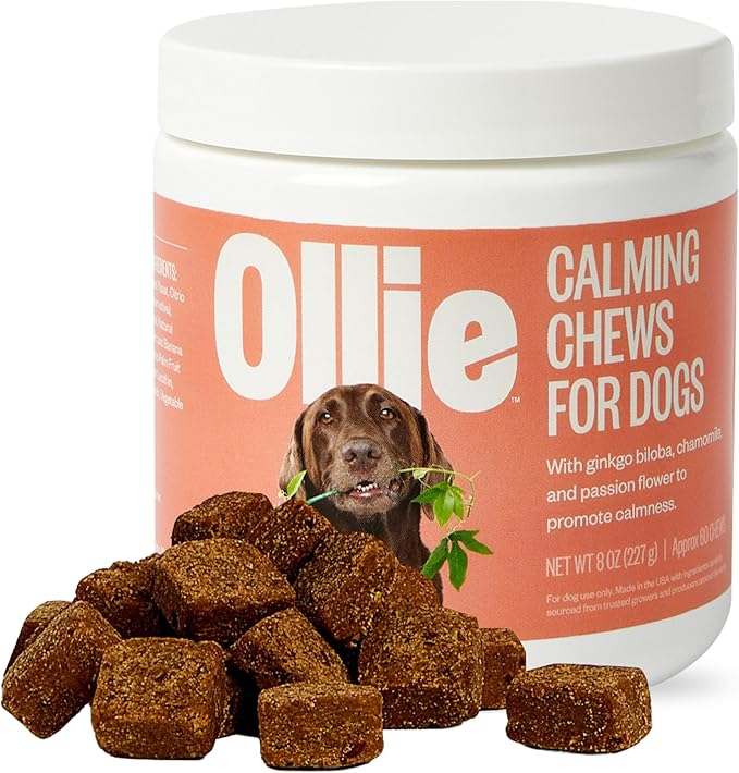 Ollie Chill Pills Calming Supplement Chews for Dogs, Anxiety Relief for Dogs, Melatonin for Stress Relief, 60 Count Appx.-Mewly Pet