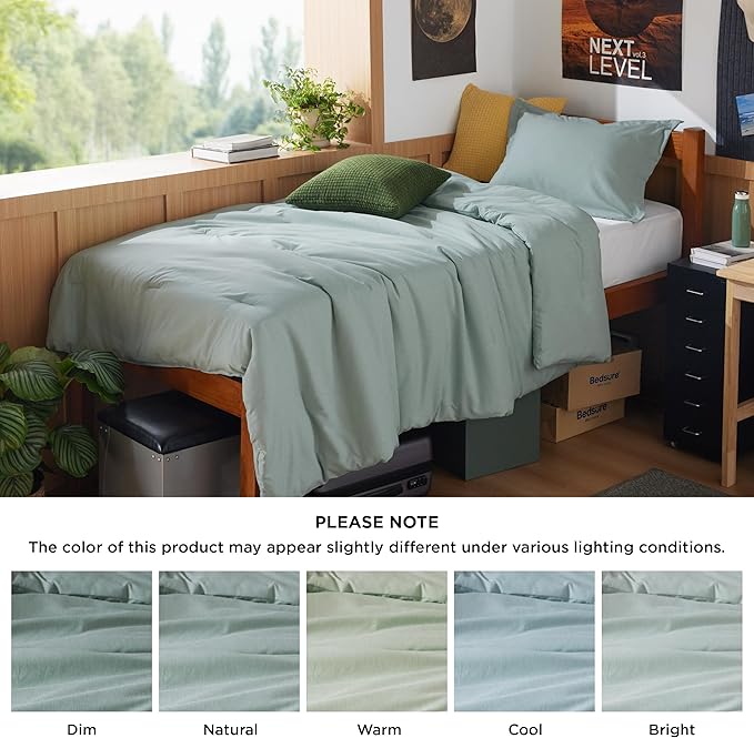Bedsure Twin/Twin XL Comforter Set Dorm Bedding - Sage Green Twin Bedding Set for College, Soft Cationic Dyed Bed Set for All Seasons, 2 Pieces, 1 Comforter (68"x88") and 1 Pillow Sham (20"x26"+2")