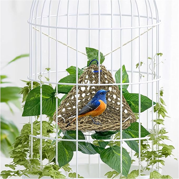 BNOSDM Bird Seagrass Mat, 3 PCS 7.1 x 7.1 Inches Parrot Natural Seagrass Woven Bird Net Hammock Mats Chew Toys Bird Hideout Cage Accessories for Lovebird Cockatiel Conure Budgie Hamster Rats-Mewly Pet