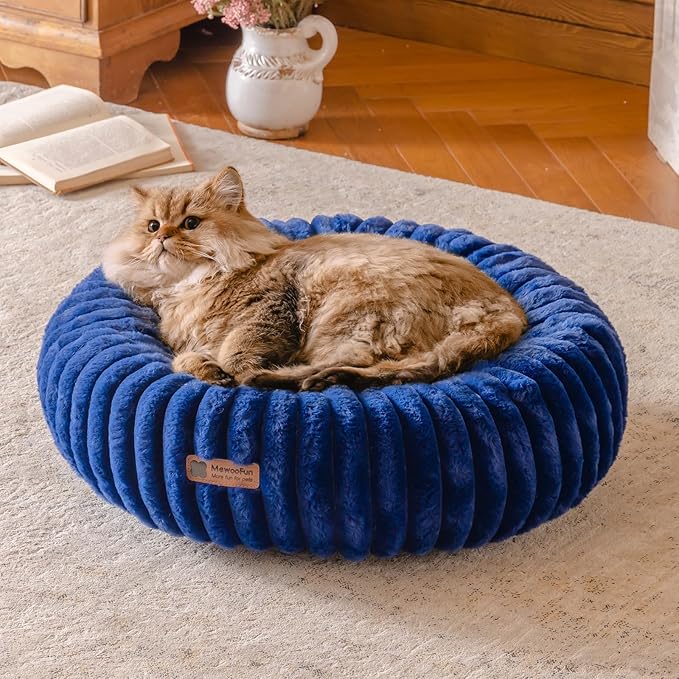MEWOOFUN Donut Dog Beds for Small Dog, Calming Bed Round Cute Puppy Bed with Non-Slip Bottom, Fluffy Washable Pet Bed for Puppy and Kitten (Navy Blue, XS (20x20x6))-Mewly Pet