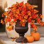 Homsunny Fall Flowers for Outdoors, 2 PCS Fake Fall Flowers UV Resistant Fake Autumn Artificial Flowers for Porch Patio Window Box Planter Home Decor (Sunset Red and Orange)