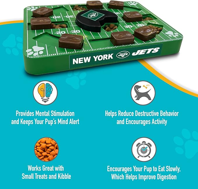 Pets First NFL New York Jets Puzzle, Interactive Dog Treat Puzzle Toy-Mewly Pet