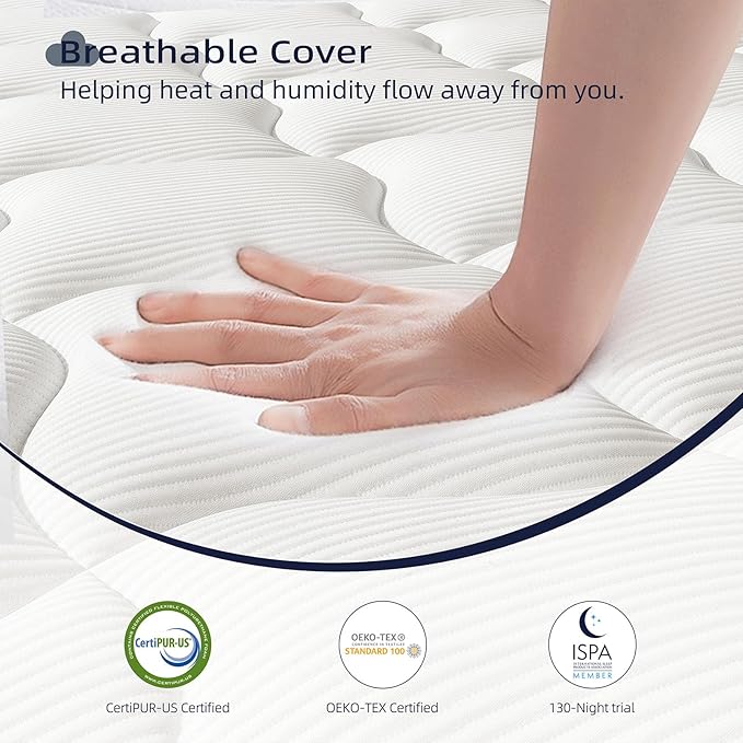 Full Mattress 13 Inch - Hybrid Mattress Bed in a Box, Medium Firm Support, Pressure & Pain Relief for All Sleepers, CertiPUR-US Certified, Fiberglass-free, Reinforced Edge Support, Motion Isolation