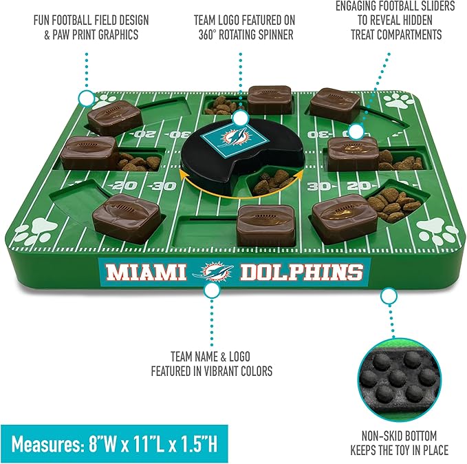 Pets First NFL Miami Dolphins Puzzle, Interactive Dog Treat Puzzle Toy-Mewly Pet