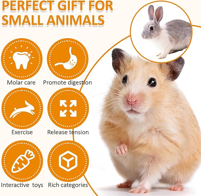 VESPRO Hamster Toys Set, Guinea Pig Toys Small Animal Chewing Toy and Rat Cage Accessories, Chinchillas, Gerbils, Rats, Rabbit Rodents Teeth Care, Apple Wood Timothy Hay Mouse Toy Swing Seesaw Bridge-Mewly Pet