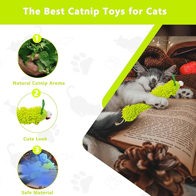 1 Pack Catnip Toys, Soft Cat Pillows Toys, Kitten Caterpillar Catnip Toys,Indoor Interactive Cat Kicker Toys for All Age Cat-Mewly Pet
