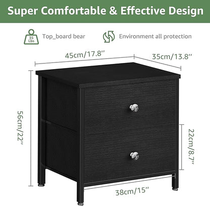 BOLUO Black Nightstands Set of 2, 2 Drawer Dresser for Bedroom Night Stand Small Nightstands End Table with Fabric Drawers Modern