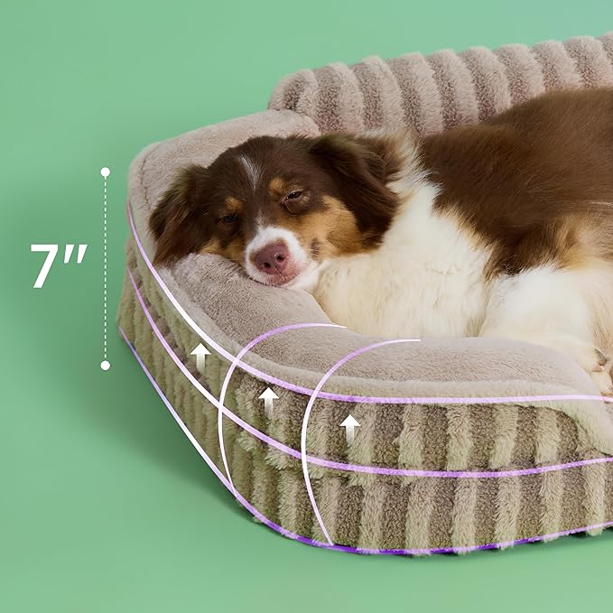 LE SURE Cute L-Plus Dog Beds, Orthopedic Waterproof Large Pet Bed with Sides, Non-Slip Bottom and Egg-Crate Foam Dog Couch Sofa with Washable Removable Cover, Hazel-Mewly Pet