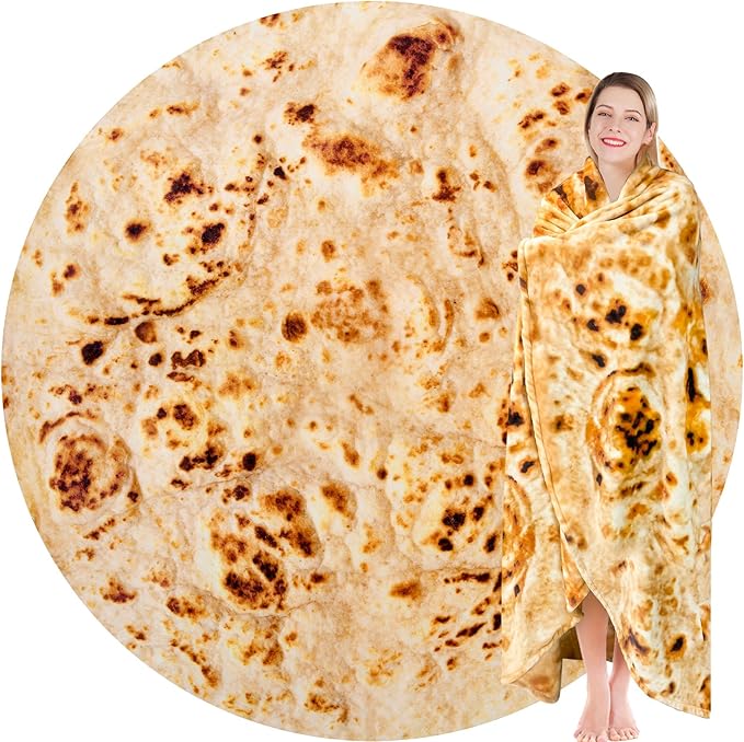 Jorbest Burritos Tortilla Throw Blanket Birthday Gifts for Adult and Kids, Realistic Tortilla Food Blanket Funny Gifts for Women Men Teen Mom Dad, 285 GSM Soft Flannel Taco Blanket (Tan, 71 inches)