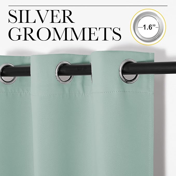 NICETOWN Small Window Curtains for Bedroom, Seafoam Green Window Treatment Thermal Insulated Solid Grommet Room Darkening Drapes for Kitchen Home Office (Set of 2, W42'' by L63'' Each Panel)