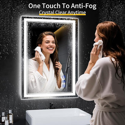 30"x22" LED Bathroom Mirror with Anti-Fog, Stepless Dimmable Lights, 3 Color Modes, Shatter-Proof Tempered Glass, Memory Function & Waterproof Design