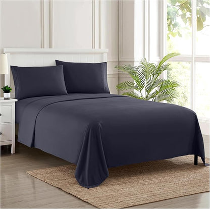 1800 Thread Count Sheet Set – Soft Egyptian Quality Brushed Microfiber Sheets – Luxury Bedding Set with Flat Sheet, Fitted Sheet, 2 Pillow Cases, Navy