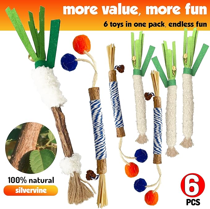 Catnip 6PCS Chew Stick with Wrapped Cotton Rope – Natural Dental Care Cat Toy for Teeth Cleaning & Gum Health, Satisfies Chewing Instincts, Safe & Long-Lasting Kitten Teething Toy-Mewly Pet