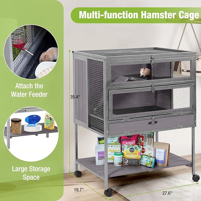 GUTINNEEN Guinea Pig Cage Hamster House with Anti-Chewing Metal Frame Rat Cage with Wheels and Storage-Mewly Pet