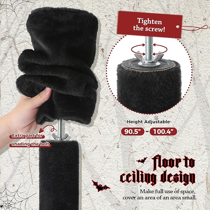 PEQULTI Tall Cat Tree, Floor to Ceiling Cat Tree Tower Adjustable [90.5''-100.4''=230-252CM] with Cat Condo, Hammock and Scratching Post, Gothic Cat Climbing Tree for Indoor Large Cats, Black-Mewly Pet