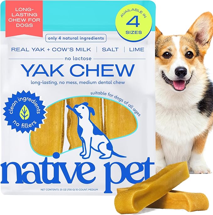 Native Pet Yak Cheese Himalayan Dog Chews - Long Lasting Dental Sticks for Medium Breeds – 100% All Natural Himalayan Yak Chews for Medium Dogs – Cheese Bone for Aggressive Chewers - 10 Per Pack-Mewly Pet