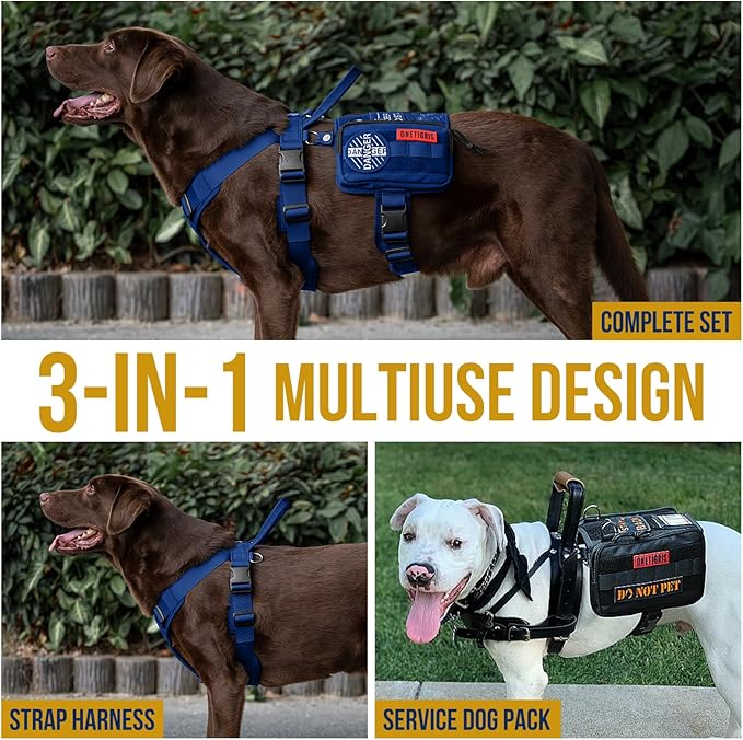 OneTigris Service Dog Vest Harness, Service Dog Cape Guardian Dog Backpack Harness with Pouches Dog Saddle Bag for Small Medium and Large Dogs (Blue, Small)-Mewly Pet