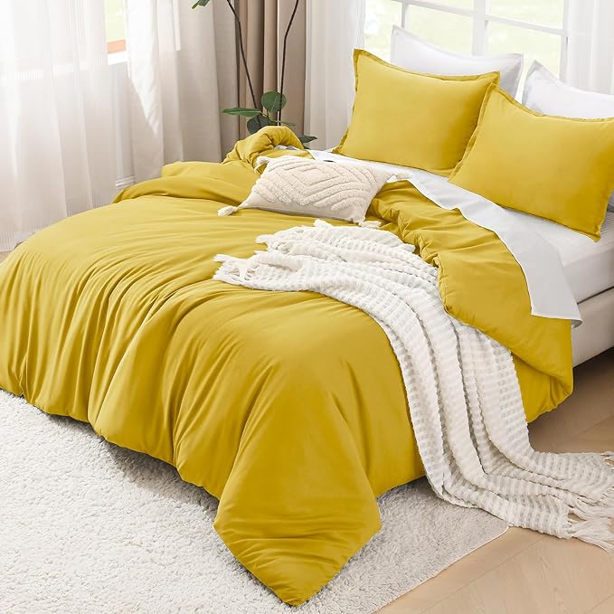 Litanika Mustard Yellow Comforter Set California King Size, 3 Pieces Cal King Lightweight Solid Bedding Comforter Set, All Season Fluffy Bed Set (104x96In Comforter & 2 Pillowcases)