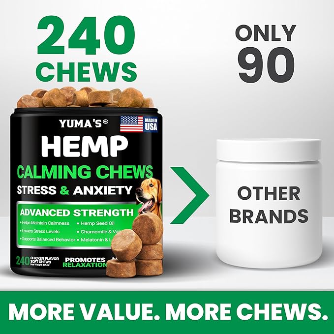 Hemp Calming Chews for Dogs - 240 Treats - Advanced Dog Calming Chews - Anxiety Relief Supplement Treats with Melatonin - Sleep Aid for Separation, Barking, Stress, Hip and Joint Support Made in USA-Mewly Pet