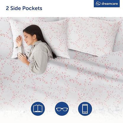 DREAMCARE Full Size Bed Sheets - Luxurious Floral Full Sheet Set - 4 Pc Ultra Soft Breathable Wrinkle Free Brushed Microfiber Floral Blossom