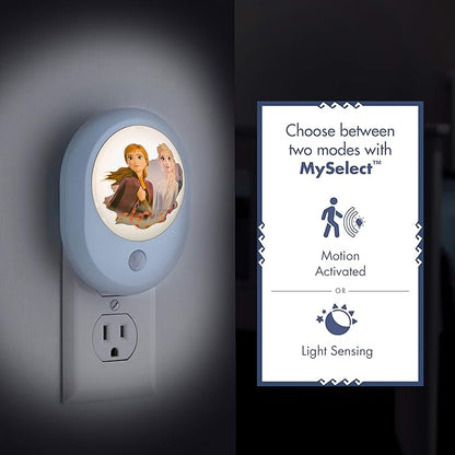 Disney Frozen II MySelect LED Night Light, Motion Sensor, Dusk-to-Dawn, Featuring Anna and Elsa, Ideal for Girls' Bedrooms, Nurseries, or Bathrooms – 44473