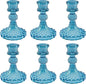 Glass Candlestick Holder,Striped Taper Candle Holders,Set of 6 Candle Stand for Table Centerpieces, Home Decor,Weddings,Festival and Parties (Bule Dimond)