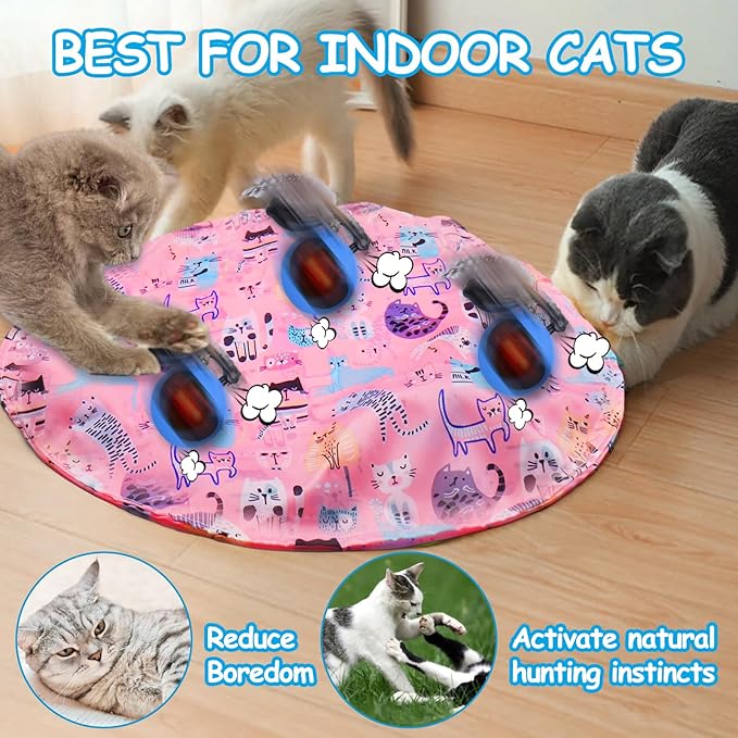 Mity Rain Interactive Cat Toy - Ball for Indoor Jumping and Rolling in Pouch, Hide and Seek Mat for Self Play, Boredom Relief and Activating Natural Hunting Instincts - Kitten Toys-Mewly Pet