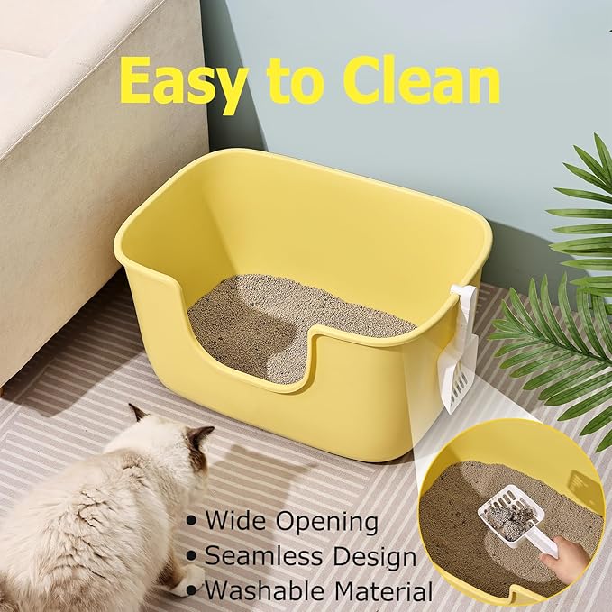SpaceTime Extra Large Litter Box with High Sides,XL Low Entry Multi Cat Litter Pan for Kittens,Jumbo Litter Boxes for Big Cats,Anti-Splashing Cat Boxes for Indoor Cats,Easy to Clean (AvocadoGreen)-Mewly Pet