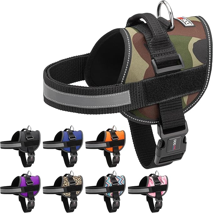 Dogline Dog Harness, Reflective No-Pull Adjustable Vest with Handle for Walking, Training, Breathable, No - Choke Harness for Small, Medium or Large Dogs Room for Patches Girth 22"-28" in Green Camo-Mewly Pet