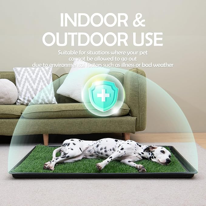 MEEXPAWS Dog Grass Pee Pads for Dogs with Tray | Medium 31×21 in | 2× Dog Artificial Grass Pads Replacement| Rapid Drainage | Indoor Litter Box | Hemmed Edge-Mewly Pet