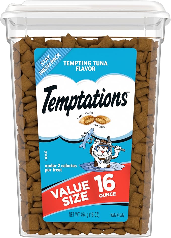 Temptations Classic Crunchy and Soft Cat Treats Tempting Tuna Flavor, 16 oz. Tub-Mewly Pet