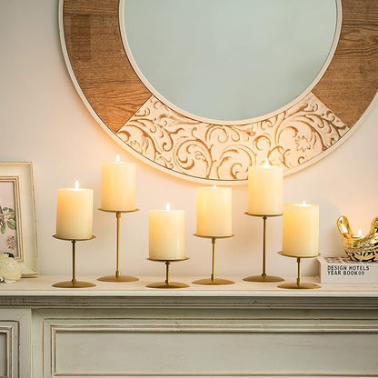 Pillar Candle Holders Candle Plates - Set of 24 Candelabra Candle Stand Iron Plate Minimalism Modern Home Mantel Dinning Table Christmas Decorations Centerpiece for Wedding, Party, Events, Gold