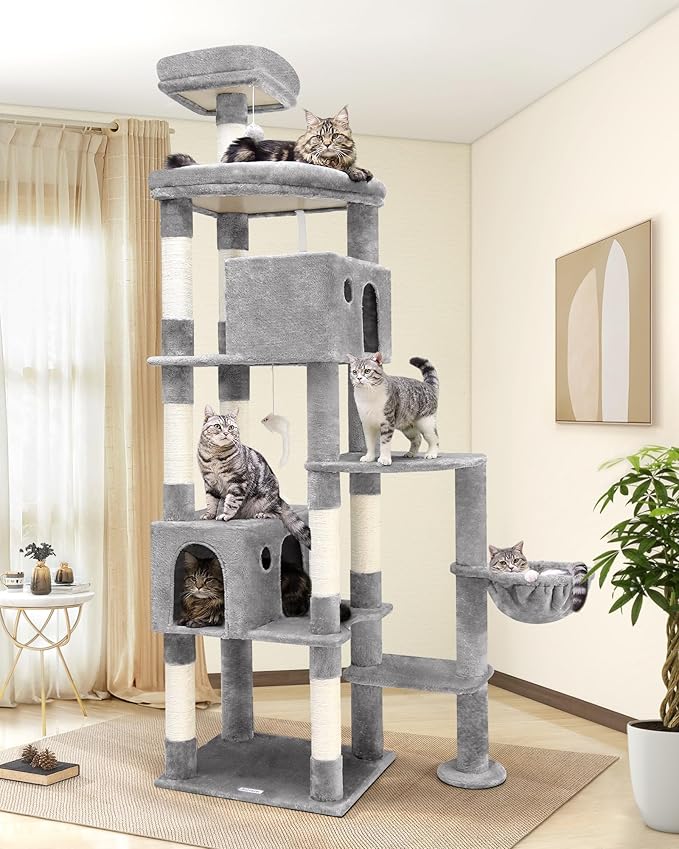 Globlazer Giant Cat Tree, 83 inch Cat Tree for Indoor Cats Large Adult, XXL Cat Tower with 9 Scratching Posts for 20lb+ Heavy Duty Large Adult Cats, F83, Light Grey-Mewly Pet