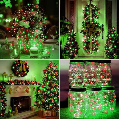 btfarm 30 Pack Fairy Lights Battery Operated [3 Modes], 7ft 20 Led Twinkle Lights String Lights Waterproof Bulk Small Mini Silver Wire for Christmas Mason Jars Wedding Table Centerpiece, Red Green
