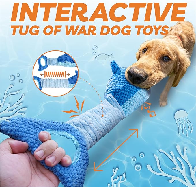 Dog Toys for Large Dogs, Squeaky Dog Toys for Aggressive Chewers, Plush Dog Chew Toys for Teething, Interactive Shark Dog Toys to Keep Them Busy Tug Of War Puppy Toys for Small,Medium,Large Breeds-Mewly Pet