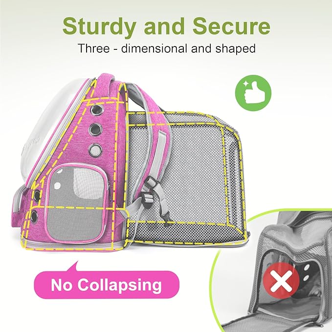 Expandable Cat Backpack,Cat Bubble Backpack Carrier for Carrying Cats, Pets and Small Dogs,Airline-Approved,Designed for Travel, Hiking, Walking,Car （Pink-Mewly Pet