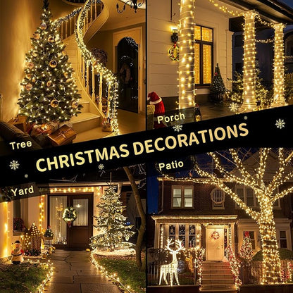 JMEXSUSS 200 LED Christmas Lights Indoor Outdoor, Connectable Warm White Christmas Tree Lights Clear Wire, 66 Ft Twinkle Fairy String Light Plug in for Bedroom Wedding Xmas Tree Decorations
