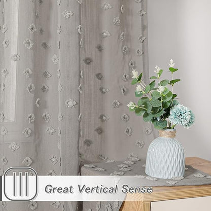 MYSKY HOME Pom Pom Grey Sheer Curtains for Bedroom Girls Room Curtains 72 Inches Long for Nursery Kids Light Filtering Boho Window Drapes, Rod Pocket, 52" Wide, 2 Panels