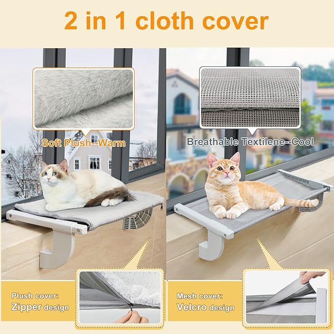 Sunhoo Cat Window Perch Hammock Kitty Bed for Windowsill Bedside Large Cats Shelf Seat Inside with Adjustable Ledge Sturdy Removable Cover Easy Assembly No Suction No Drill Hold 40lbs 22 * 13.58in(S)-Mewly Pet