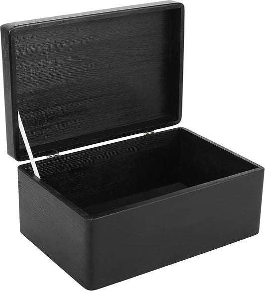Large Black Wooden Box Storage with Hinged Lid | 11.8 x 7.87 x 5.51 inches (+-0.5) | Gift Box for Tool Dog Toy Shoes Clothes Kitchen Storage | Wood Keepsake Chest