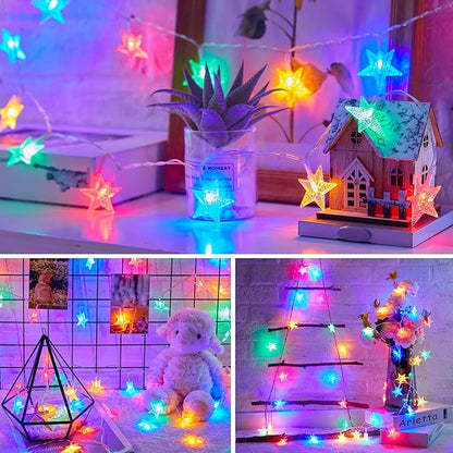 Minetom Star String Lights Battery Operated - 2 Pack 17 ft 50 LED Star Fairy String Lights with Timer, Waterproof for Indoor Bedroom Tent Loft Bed Patio Party Wedding Decor, Multi-Color