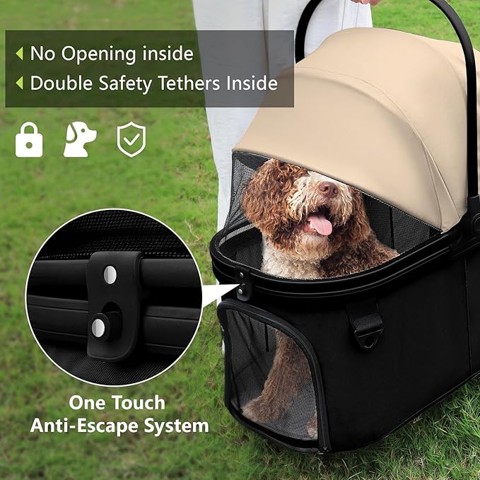 Dog Cat Stroller, Foldable 4 Wheels Dog Stroller for Small Medium Dogs 20 lbs,Pet Strollers for Large Dogs 50lbs, Stable Anti-Shock Detachble Carrier,with 360°Swiveling Front Wheel forTravel-Mewly Pet