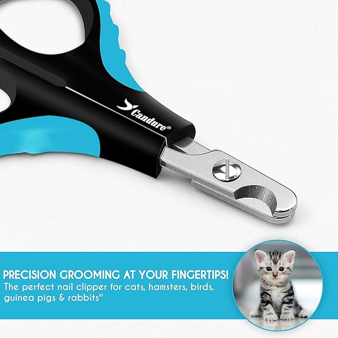 Candure Cat Nail Clipper Stainless Steel Cat Claw Trimmers for Rabbits, Guinea Pigs, Birds, Puppies, Kittens and Small Animals Pet Nail Clipper for Professional and Home Use (Blue)-Mewly Pet