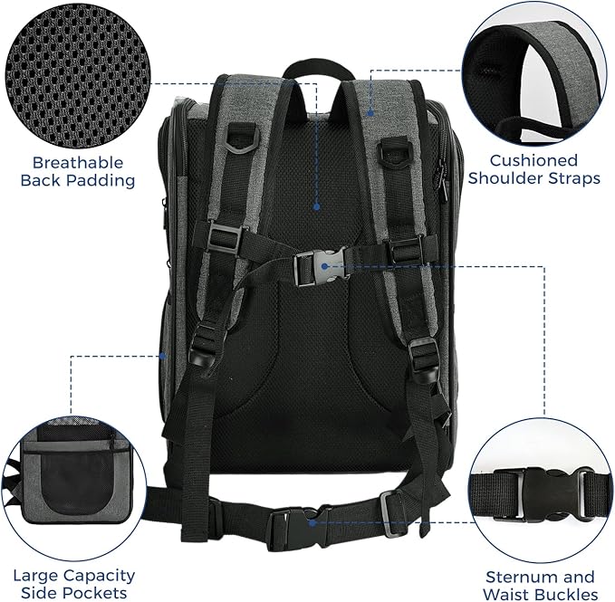 Apollo Walker Pet Carrier Backpack for 4-15lb Cats and Dogs, Puppies, Safety Features and Cushion Back Support | for Travel, Hiking, Outdoor Use (Gray)-Mewly Pet