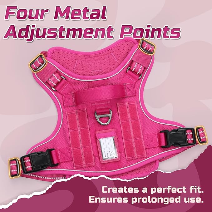 rabbitgoo Tactical Dog Harness for Large Dogs, No Pull Military Service Vest with Handle & Molle, Easy Control for Training Walking, Adjustable Reflective Straps, Rose Red, L-Mewly Pet