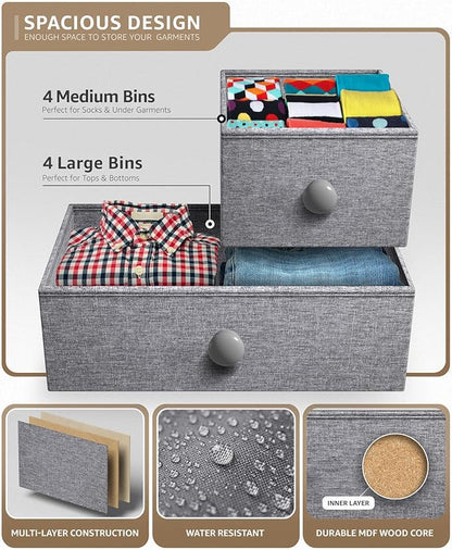Sorbus Dresser with 8 Drawers - Chest Clothing Organizer Unit with Steel Frame Wood Top Knob Handle Easy Pull Fabric Bins - Large Storage Furniture for Bedroom, Hallway, Living Room, Nursery & Closet