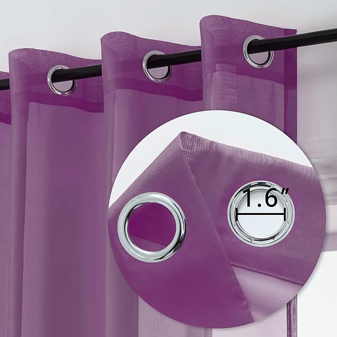 DUALIFE Dark Purple Curtains 63 Inch Length for Bedroom Girls 2 Panels Set Grommet Semi Transparent Window Drapes Sheer Voile Royal Purple Thin Curtains for Living Room Violet Plum 52x63 Inches