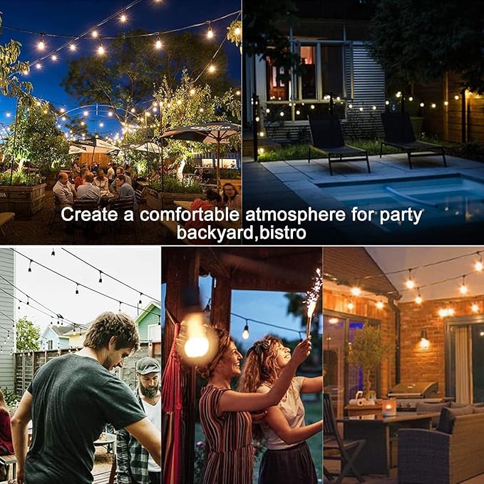 Lightdot 96FT (2x48FT) Outdoor Led Patio Lights, ETL Listed Led String Lights with Shatterproof Edison Vitage Bulbs, Commercial Grade Hanging Light for Patio Cafe Bistro Backyard